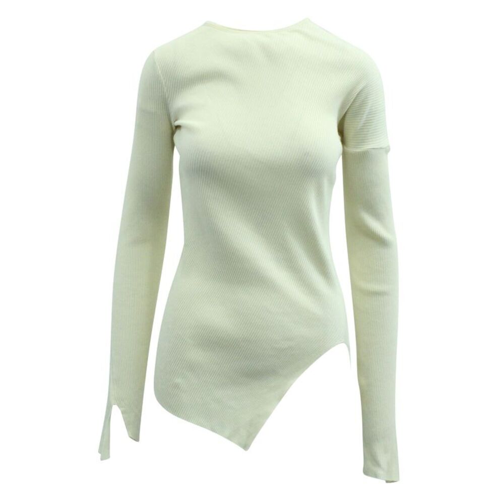 Helmut Lang Twisted Rib Asymmetric Sweater in White Paper Yarn
